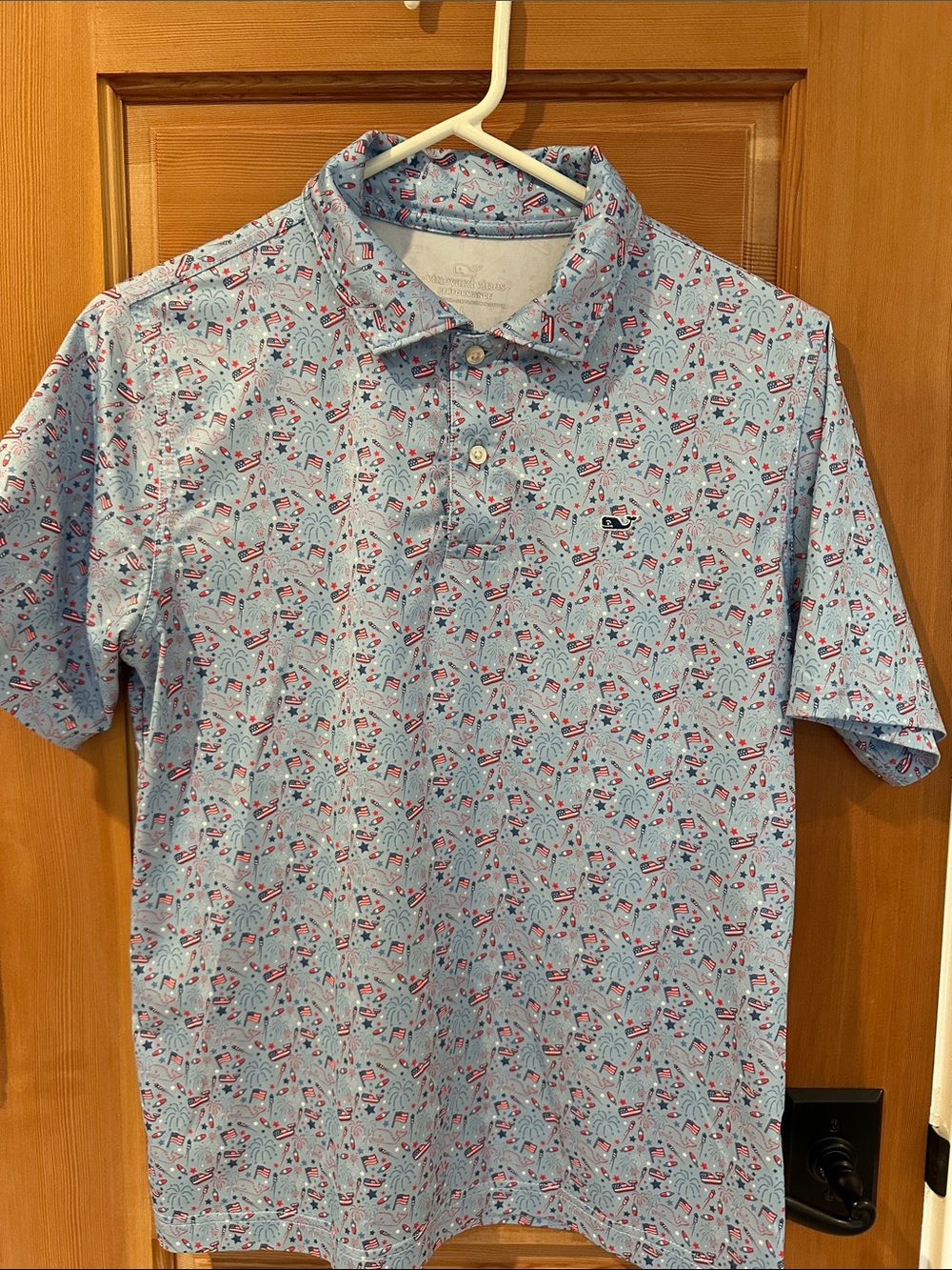 Vineyard Vines Light Blue Patriotic Print Polo